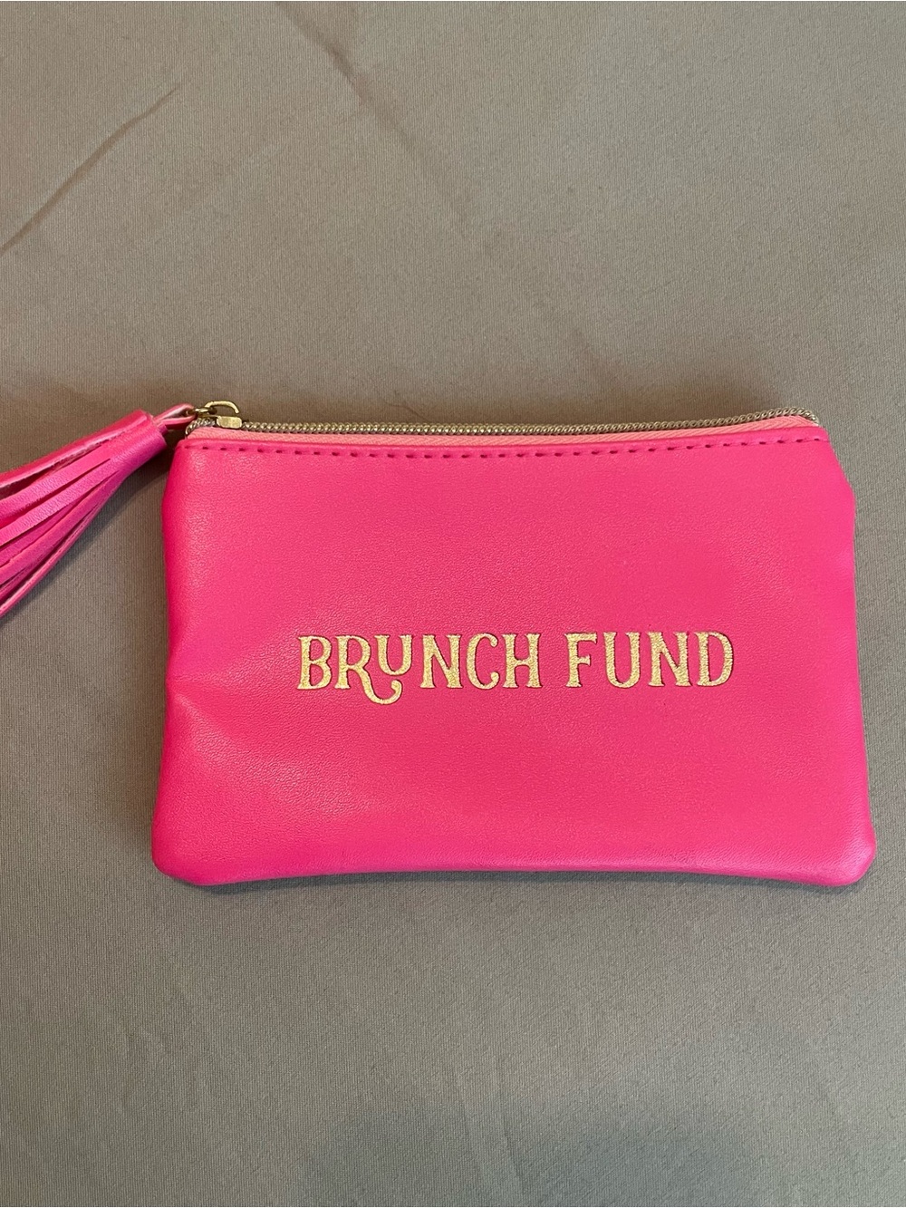 Pink "Brunch Fund" Zip Pouch with Tassel